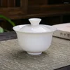 Ensembles de thé Dehua bol de couverture en porcelaine blanche ménage Kungfu tasse à thé unique Gaiwan ensemble en céramique fait à la main grand petit Sancai