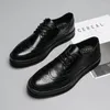 Dress Shoes Fashion Derby Leather Men Brogue Lace Up Solid Simple Board Business Casual Party Wedding Flat For Man