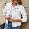 Fi Slim Fit Polo Col Denim Manteau Solide Revers Butt Poche Lg Manches Jean Veste Streetwear Mujer Tops 74vh #