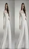 Wedding Bridal Jumpsuits Jewel Sheer Neck Applique Chiffon Pants Suits 2019 Lace Long Sleeves Wedding Dresses5178911