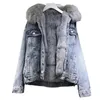 women Winter Warm Basic Coat Big Fur Collar Denim Jacket Female Cold Motorcycle Jackets Outerwear Fleece Thick Overcoat 2022 s39j#