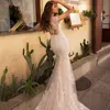 Urban Sexy Kleider, bestickte Spitze im Netz mit Schleppe, V-Ausschnitt, ärmellos, Vintage-Brautkleider, luxuriöses, abnehmbares 2-in-1-Hochzeitskleid, Vestido De Novia yq240329