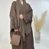 Etnische kleding Dunne linnen open abaya voor vrouwen Maanborduurwerk Kimono Abaya Moslim Dubai Turkije Luxe Kaftan Hijab Jurk Ramadan Islam