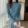 Stickade tröjor Kvinnor Ribbed Pullover Half Turtleneck Jumper Sweater Autumn Winter Slim Chic Streetwear LG Sleeve Y2k Top Y2NA#