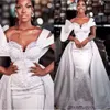 African Mermaid Wedding Dresses Overskirt Bridal Gown White Lace Applique Beaded One Shoulder Strap Sweep Train Vestidos Custom Made