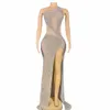Sheer Mesh Sier Rhineste Lg Dr per le donne Vegas Showgirl Crystal Birthday Party Cantante Performance Drag Queen Costume h37c #