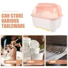 Kitchen Storage Box Washing Up Drainer Rack Dish Racks Dinnerware With Lid Covered Tableware Holder For Cabinet