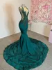 2024 Plus Size Prom Dresses for Black Women Girls Promdress Hunter Green Illusion Evening Formal Dress Rhinestones Decorated Birthday Gown for Occasions NL664