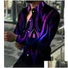 Men'S T-Shirts Mens Shirt Long Sleeve Hawaiian Social Luxury Button Cardigan Linen Blouse Single Breast Turn-Down Collar For Men Cloth Dhyxj