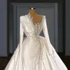 Urban Sexy Dresses LaBoum Modernes, perlenbesetztes Satin-Hochzeitskleid 2022, elegante Perlen, glitzernde lange Ärmel, abnehmbare Schleppe, rückenfreie Brautballkleider yq240329