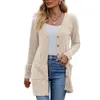 Solid Color Cardigan Elegant Sticked Women's Winter Coat med mjuka fickor Anti-pillande värme Stylish Single-Breasted For Fall O7HM#