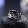 Anelli a grappolo GEM'S BALLETMlatte blu pietra di luna anello fatto a mano in argento sterling piuma regolabile regalo per la sua pietra portafortuna di giugno