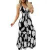 Casual Dresses Printed Dress Floral Print Halter Neck Maxi For Women Vacation Beachwear With Elastic High Midj rygglös design