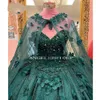 AngelsBridep Emerald Green pärlstav kristallkulklänning Quinceanera DR med Cape 3D FRS Corset Vestido de 15 Anos K4PT#