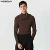 Men's T Shirts Men Shirt Turtleneck Long Sleeve Ruffle Autumn Casual Clothing Solid Color Streetwear 2024 Fitness Camisetas S-5XL INCERUN