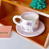 Tazze Piattini Set tazza da caffè e piattino in ceramica stile viola creativo Set Premium Sense Confezione regalo per tè pomeridiano dipinta a mano