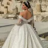 Sparkly Lg maniche Wedding Dres 2024 per le donne al largo della spalla paillettes abiti da sposa Dubai arabo Princ Vestido De Novia Q4lQ #