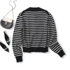 Women's Knits Ethereal MD 2024 Style Of Casual Commuter Slim Cut Crew Neck Sweater Cardigan With Striped