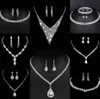 Värdefull laboratorium Diamond smycken Set Sterling Silver Wedding Halsband örhängen för kvinnor brudgagemang smycken gåva Q6UT#