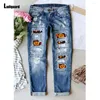 Jean femme jambe droite Denim Pantalon Boyfriend mode imprimé Pantalon femmes trou déchiré Demin Pantalon Vaqueros Mujer 2024