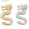 Pins Brooches Shiny Rhinestone Chinese Dragon Brooch For Women Men Unisex Zodiac Dragon Brooches Pin New Year Party Suit Shirt Accessories Y240329