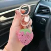 Clay Rhinestone Strawberry Red Heart Keychain Womens Jewelry Fruit Cute Car Keyholder Womens Keychain 240329