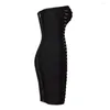 Casual Dresses Sexy Bandage Black Sequined Metal Embellished Slim Bodycon Celebrity Club Strapless Party Women Dress Drop