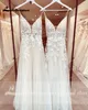 lakshmigown spaghetti remmar boho bröllop dr spetsapplqiues v hals brudklänningar tyll en linje abito da sposa 791b#