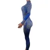 Sparkle Blue Rhinestes Combinaison Femme Stretch Leggings Chanteur Costume Fête D'anniversaire Club Stage Outfit Spandex Yatelandisi 84Ea #