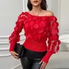 Damesblouses Informeel Perspectief Bubble Sleeve Pullover Dames Schuine hals Mesh Splitsing Top Elegant Kantoor Dames Getailleerd Geplooid Stretch