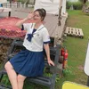 Новая японская униформа JK для девочек, юбка, костюм моряка, школьная форма, плиссированная юбка с галстуком-бабочкой, полные комплекты одежды t3hB #
