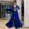 Sirène soirée Dres Lg manches exquise dentelle Applique profonde col en v manches Lg moelleux Princ Style bal robe formelle 2024 683t #