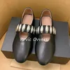 Casual Shoes Spring Summer äkta läderballett Kvinnor Flat Sole Round Toe Solid Color Loafer Metal Decor Light Walking 2024