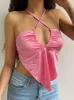 Womens Tanks Camis Sruby Sleeveless Ruched Bralette Top Brown Pink Y V Neck Satin Halter Streetwear Backless Rhinestone Tops For Women Ota4D