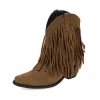 Stivali Aosposhiraylian 2023 Frock Flock Flock Fringes Western Cowboy Cadle Boots Scivolare su tacchi quadrati glassati Cowgirl Scarpe da donna