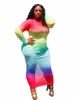 plus Size Fi Clothes Sexy Mesh Women Dr Turtleneck Lg Sleeve Bodyc Skirt Vintage Rainbow Tie Dye Dres Wholesale 698Y#