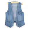 S-6XL Plus Size Denim Colete para Mulheres Vintage V-Neck Sleevel Colete Primavera Outono Casual Single-Breasted Outerwear W9Kc #