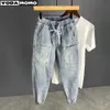 Jeans homme nouveau sarouel homme rétro lavé bleu clair denim pantalon hip-hop sarouel ample homme sac jeansL2403