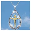 Pendant Necklaces 2021 Fashion Chic Gold Sier Two Tone Cross Relius Jesus Crystal Drop Necklace For Men Delivery Jewelry Pendants Dhuas