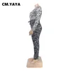 cm.yaya Donna Plus Size Tuta Stampa Patchwork Manica intera Scollo a V Tute Tute Fi One Piece Tuta Summer Outfit q06j #