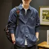 Chemise à rayures verticales bleu printemps, veste à manches longues tendance pour hommes, chemise en jean ample décontractée