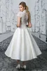 Elegant V-ringning Kort bröllopsdres för kvinnor 2024 Cap Sleeve Tea-Lengen Vintage Lace Applique Bridal Gown Vestidos de Novia 66e8#