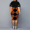 Feestjurken Herfst Dames Trend Afdrukken Plaid X-vormig Plus Size Midi-jurk Dames Modieus Elegant gewaad met vlindermouwen