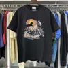 2024 Spring/Summer New Mens and Womens Same Short sleeved T-shirt Trendy Horse Sunset Print Cotton Casual Loose