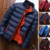 men Jacket Two Side Zipper Pockets Coat Winter Men's Padded Coat Thick Windproof Warm Jacket with Stand Collar Zipper Closure 600K#