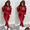 Costumes pour femmes Blazers Nouvelle arrivée Automne Hiver Casual Sweat à capuche 2pcs Femmes Survêtement Coataddpants Costume Exercice Sweat-shirt Vin Rouge 3C Dhrgr