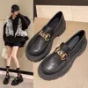 Female Shoes Women Fashion Mary Janes Round Toe Flats Loafers Oxfords Platform Casual Metal Chain Buckle Ladies Heels Black 240320
