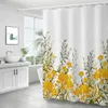 Rideaux de douche peinture à l'huile fleurs imperméable, rideau de salle de bain Anti-regard, porte occultante avec crochets, décoration de la maison