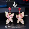 Boucles d'oreilles pendantes Pera romantique rouge zircon cubique grand papillon rose goutte longue pour dames Costume bal fête bijoux E625