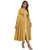 Roupas étnicas Mulheres Eid Muçulmano Abaya Flare Manga V Pescoço Dubai Longo Robe Bordado Solto Vestidos Abayas Lindo Vestido de Festa Patchwork